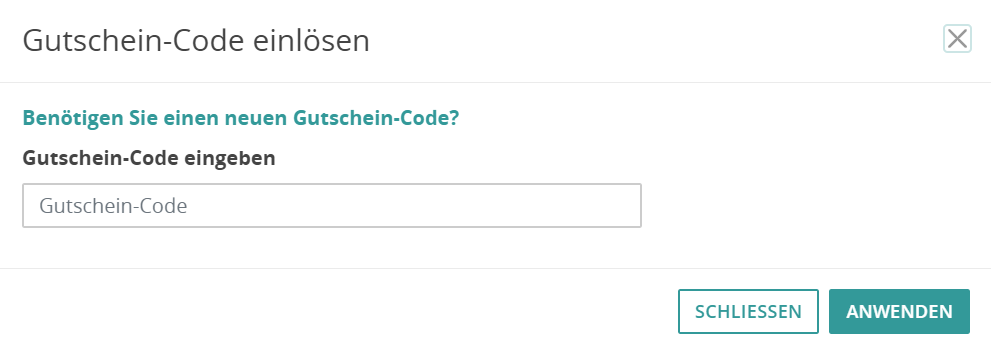 Dialog Gutschein-Code einlösen