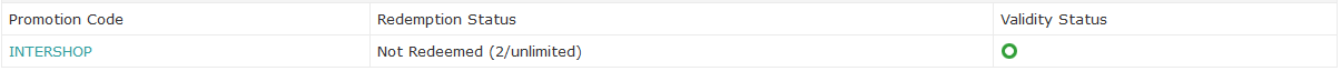 Example: Promotion Code Search Result