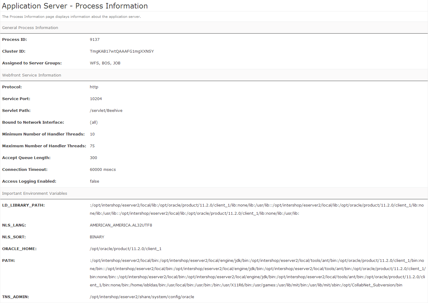 Application Server process details