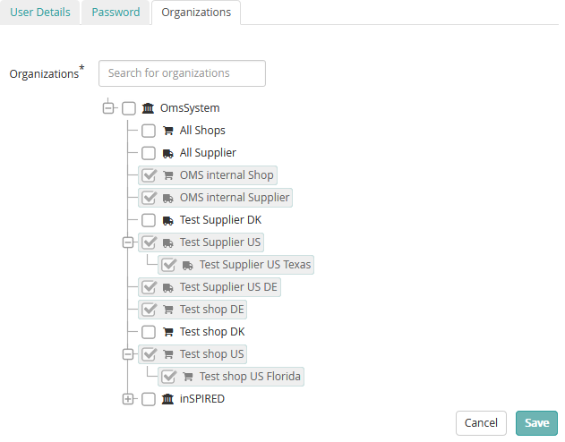 Modifying a user's organization assignments