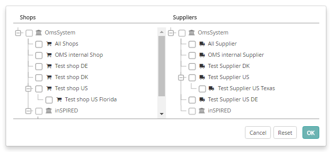 Selecting shops/suppliers