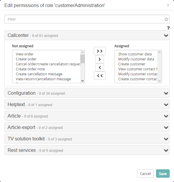 Editing a role's permissions