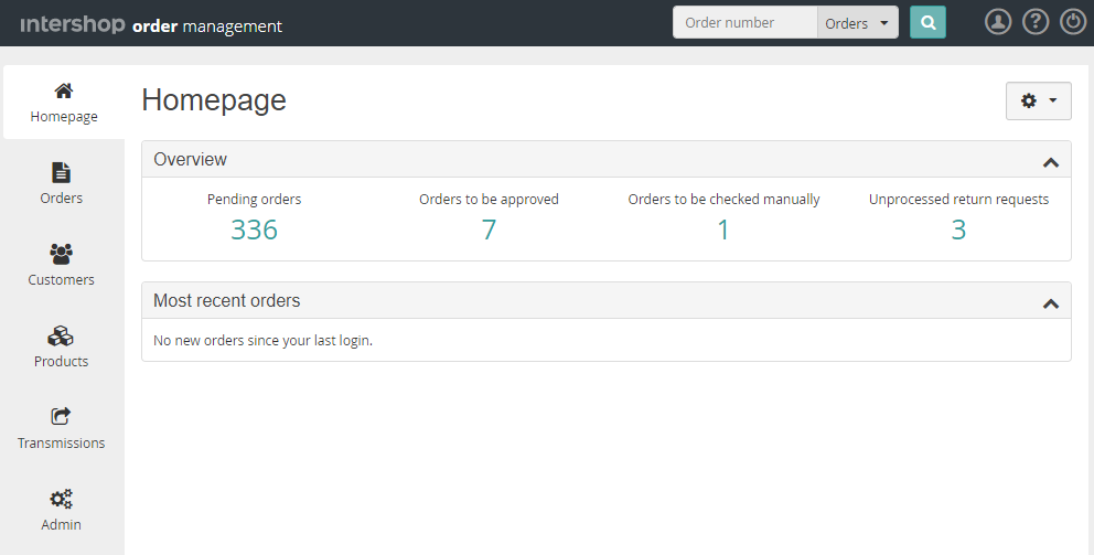 Intershop Order Management user interface