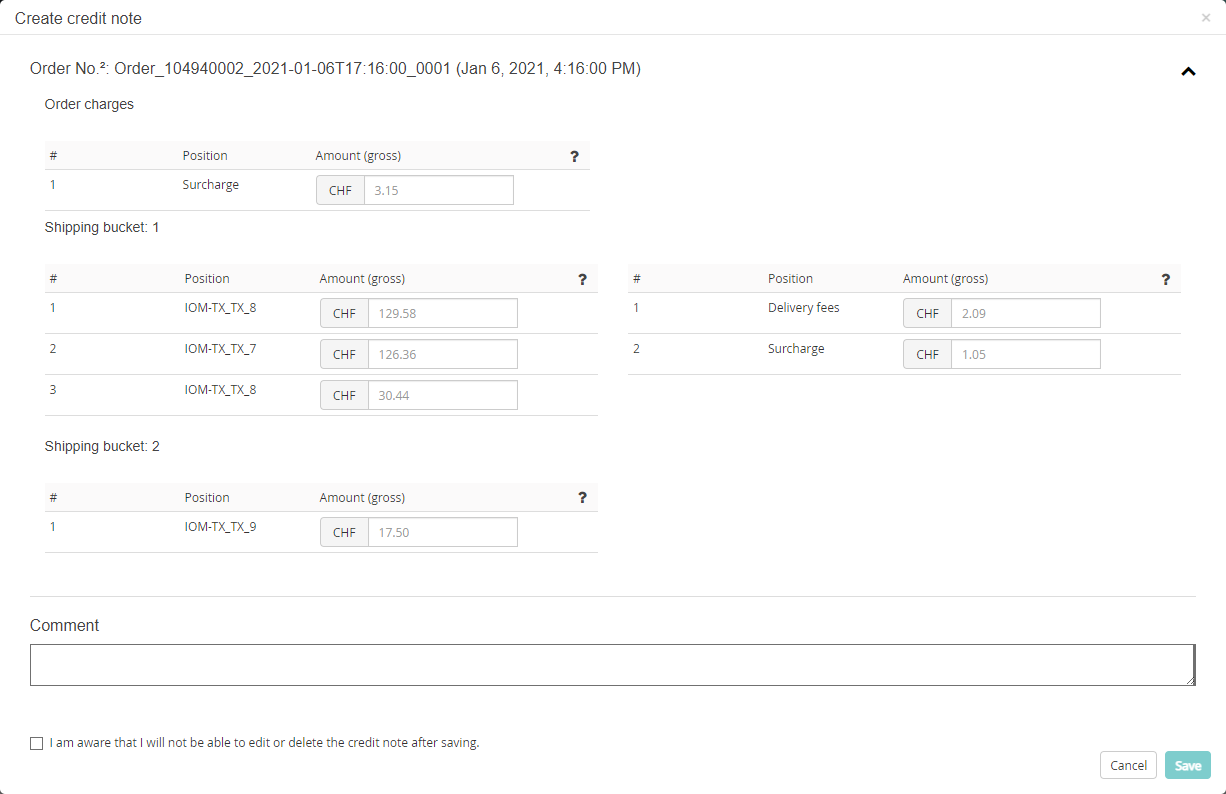 Adding a credit note