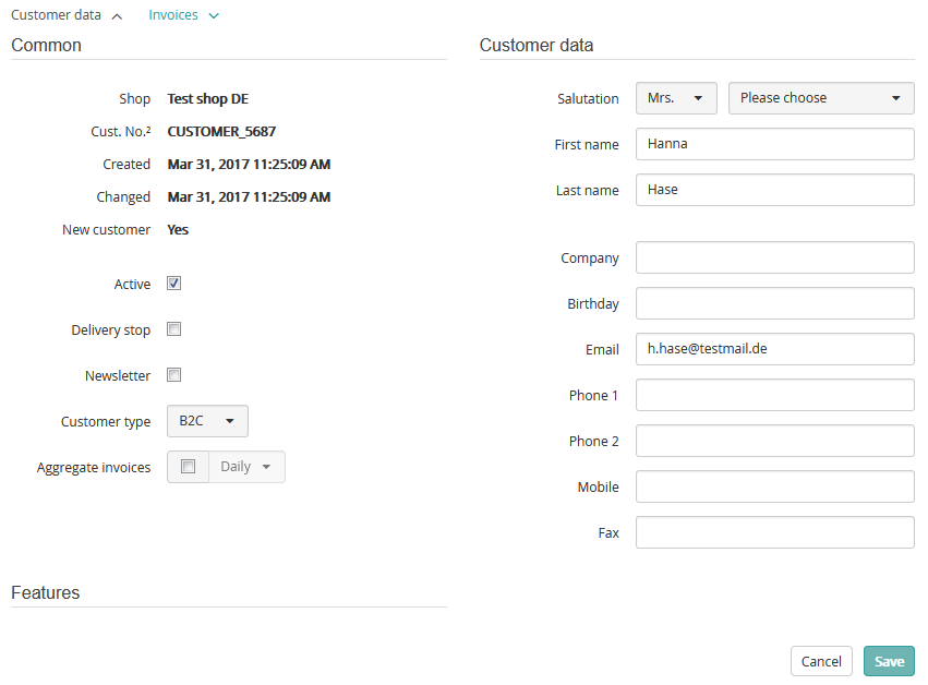 Editing customer data