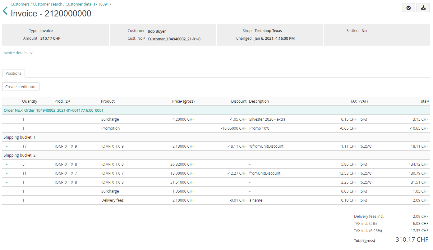 Invoice detail page